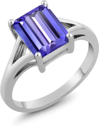 Vista 79 de Gem Stone King Anillo de compromiso solitario con diseño clásico de vástago dividido para mujer, plata de ley 925, piedra natal de piedra preciosa