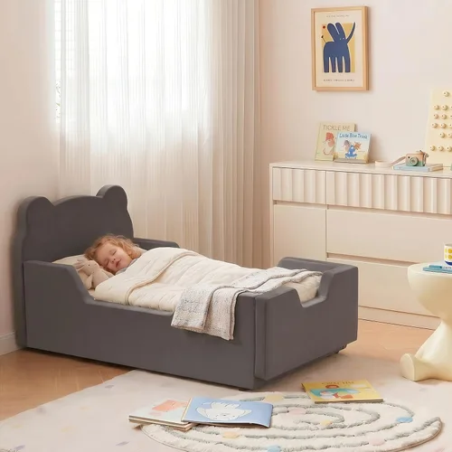 Vista 7 de Fvkind Toddler Floor Bed, No Assembly Foam Bed with Guardrails, Grey