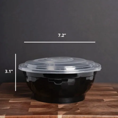 Vista 4 de TIYA Tazones para comida a granel de 36 onzas, paquete de 120 unidades con tapas, recipientes de plástico negro para llevar, reutilizables, aptos