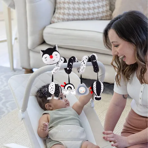 Vista 6 de Car Seat Toys for Infants 0-6 Months, High Contrast Baby Toys Black and White Hanging Baby Carseat Toys Stroller Toys 3-6 Months Newborn