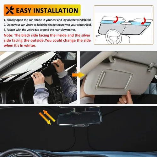 Vista 5 de D-Lumina Parasol para parabrisas con bandera de EE. UU. para Dodge Challenger 2015-2023, protector de sol frontal plegable, bloquea los rayos UV