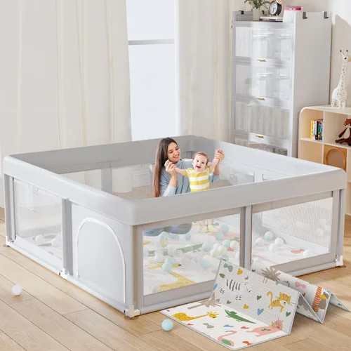 Vista 22 de Hiaksedt Corralito, cerca para bebés y niños pequeños, para interiores y exteriores, con malla transpirable anticaídas (color rosa) Estructura