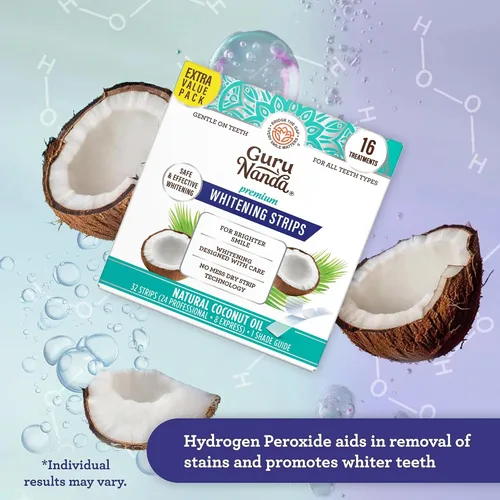 Vista 5 de GuruNanda Smile Kit de cuidado bucal – Enjuague bucal MCT Oil Pulling con aceite de coco fraccionado y tiras blanqueadoras de dientes de 16 días