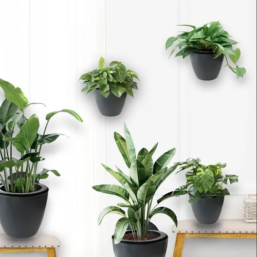 Vista 7 de Paquete de 7 macetas de plástico con riego automático para colgar en la pared, tamaño de 7 pulgadas con 7 ganchos de repuesto para plantas, flores