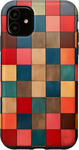 Vista 5 de Funda protectora con diseño a cuadros multicolor radiante para iPhone 14