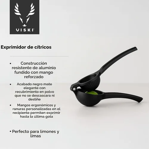 Vista 2 de Viski Exprimidor de cítricos negros, exprimidor de cítricos, exprimidor de limón para cócteles, accesorios de bar, exprimidor de lima negro mate