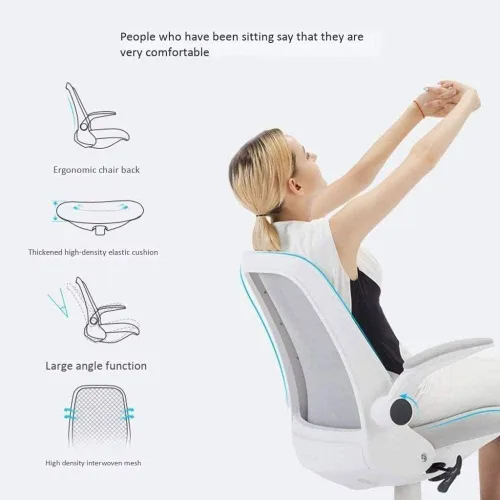 Vista 6 de Silla de oficina ergonómica de malla giratoria con respaldo medio para computadora con brazos abatibles (blanco)