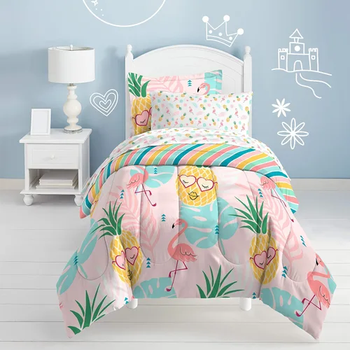 Vista 128 de Dream Factory Dinosaur Blocks - Juego de edredón de microfibra ultrasuave para niños, color azul, tamaño individual Bloques de dinosaurios azules