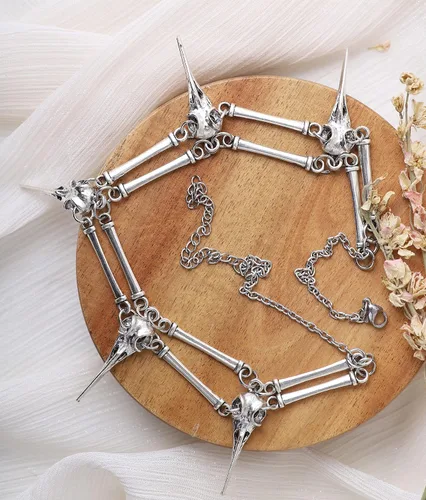 Vista 5 de Sacina Gargantilla gótica de esqueleto de calavera, colgante de calavera de aleación de zinc, regalo de joyería gótica de Halloween para mujeres
