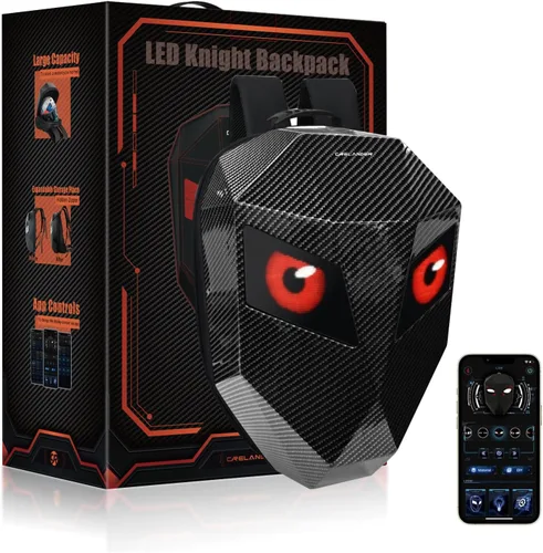 Vista 10 de Crelander Mochila LED para motocicleta, mochila de caballero de 17 pulgadas con pantalla programable para bricolaje, carcasa rígida impermeable 3D