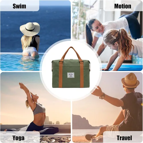 Vista 6 de Bolsa de viaje para artículos personales, bolsas de gimnasio expandibles, bolsas de lona para deportes y viajes de fin de semana, Verde, Grande