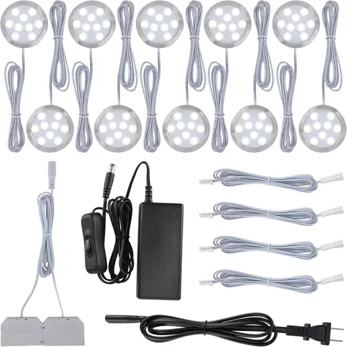 Vista 9 de Kit de iluminación para pantalla de vidrio de licor, luz LED de disco para debajo del gabinete, 110 V con cable duro directo y enchufe de pared