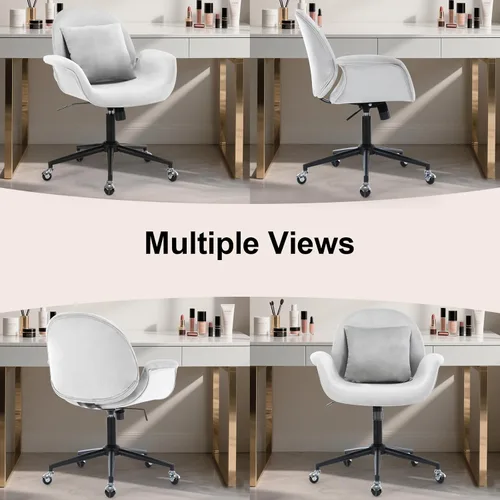 Vista 8 de Silla de escritorio de terciopelo, moderna silla de oficina en casa con altura ajustable giratoria para computadora ejecutiva con almohada, sillón