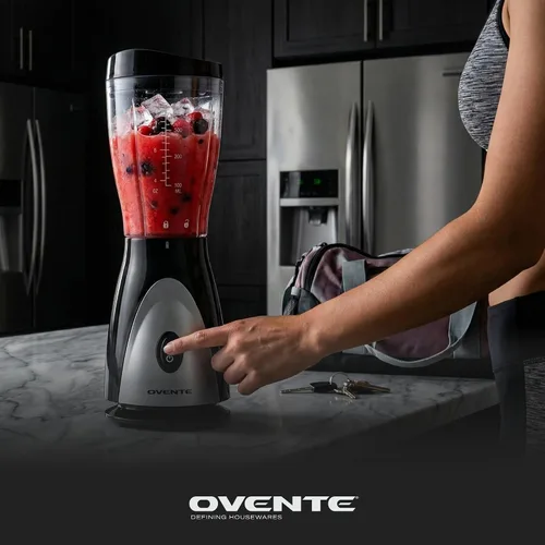 Vista 7 de OVENTE Licuadora personal portátil para batidos, batidos o bebidas congeladas con taza y tapa de viaje sin BPA de 13.5 onzas, cuchillas de acero