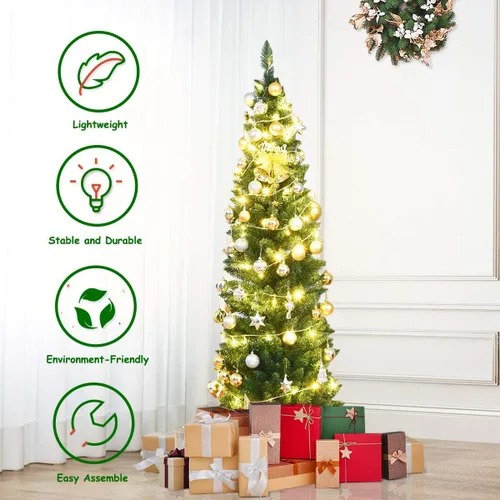 Vista 6 de BestComfort - Árbol de Navidad artificial de 5 pies/6 pies/7 pies/8 pies/9 pies, delgado con bisagras, sin luz, con 220/400/700/1000/1500 puntas