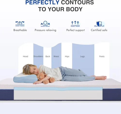 Vista 3 de Colchón de 6 pulgadas para niños de tamaño individual, colchón de espuma viscoelástica con gel refrescante en una caja, sensación mediana firme