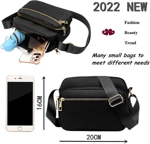 Vista 4 de DIHKLCIO Bolsos cruzados de nailon para mujer, monederos y bolsos de mano, bolsas de mensajero casuales para mujer, bolso cruzado negro impermeable
