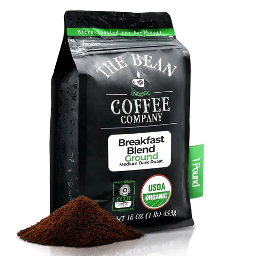 Vista 60 de The Bean Organic Coffee Company Mezcla africana, tostado medio, café molido, bolsa de 16 onzas, Café molido tostado orgánico