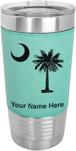 Vista 15 de LaserGram 20oz Vacuum Insulated Tumbler Mug, Flag of South Carolina, Personalized Engraving Included (Faux Leather, Baseball Style)