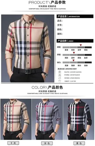 Vista 9 de Camisa de manga larga para hombre de primavera y otoño, a cuadros, casual, holgada, con solapa