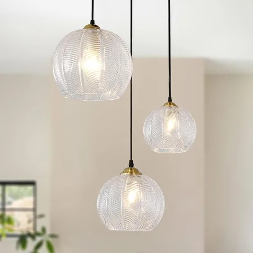 Vista 11 de Lámpara Colgante de Cristal Verde, Iluminación Colgante de Globo Grande Individual de 9.8 Pulgadas Nórdica Acanalada para Techo Colgante, Lámpara