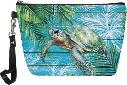 Vista 22 de Howilath Abstract Art Cat Cosmetic Pouch for Women PU Leather Toiletry Storage Bag Trapezoid Makeup Bags with Wrist Strap