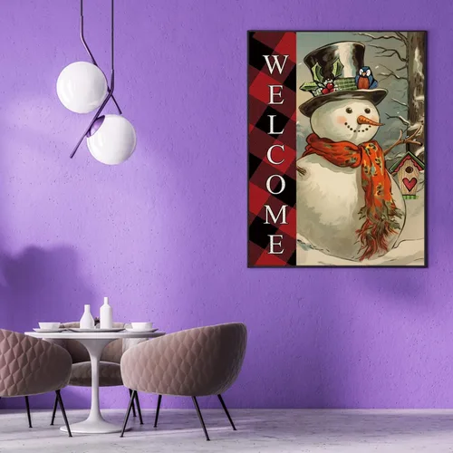 Vista 3 de Kit de pintura artística de diamantes de bienvenida de Navidad para adultos, diseño de muñeco de nieve para adultos, arte de diamantes por números