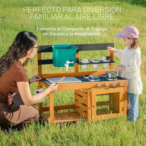 Vista 6 de ROBUD Cocina de Barro para Niños al Aire Libre, Cocina de Juego de Madera al Aire Libre, Cocina de Barro para Niños con Fregadero y Grifo