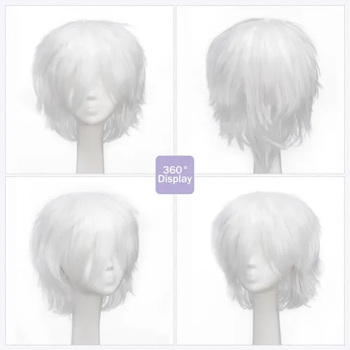 Vista 5 de Pelucas de pelo sintético lacio, corto y esponjoso. Para fiestas de cosplay, anime peluca con pelo despeinado y puntiagudo, para hombre y mujer