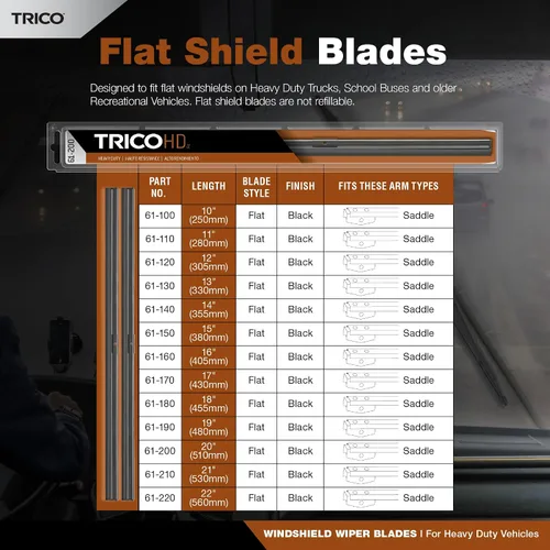 Vista 2 de Trico 61-100 Serie 61 61 - Limpiaparabrisas plateado resistente para parabrisas planos, 10 pulgadas (paquete de 1)