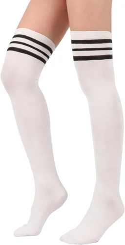 Vista 3 de Zando Calcetines altos hasta la rodilla para mujer, calcetines altos hasta la rodilla, calcetines largos a rayas, medias altas hasta el muslo