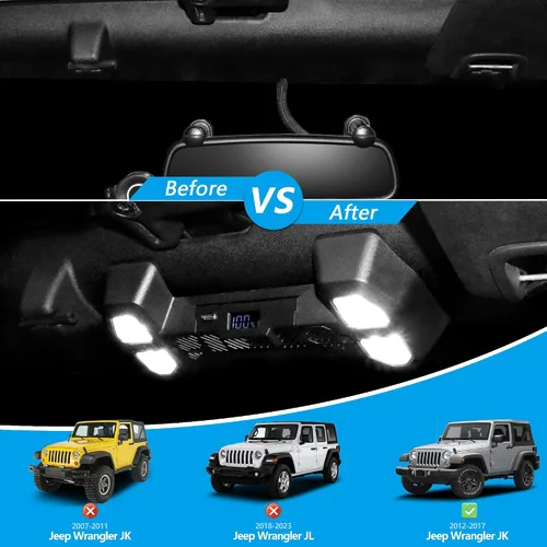 Vista 5 de sukemichi Luz Interior de Mapa Compatible con 2012-2018 Jeep Wrangler JK JKU, Luces de Lectura para Accesorios Jeep JK 2 Puertas 4 Puertas