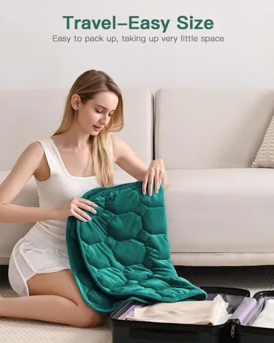Vista 4 de Lofus Manta con peso de 7 libras para adultos, transpirable y calmante manta con peso pequeña para viajes, relajación y siestas, lavable a máquina