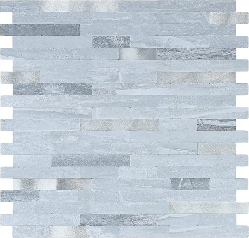 Vista 17 de Midcard Azulejos adhesivos para salpicaduras de 10 hojas, azulejos para cocina, baño, lavandería, cámper, chimenea. 20Trapezoidal Negro Gris Madera