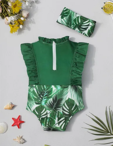 Vista 3 de BAVADER Traje de baño de una pieza para niña con diadema con volantes para verano