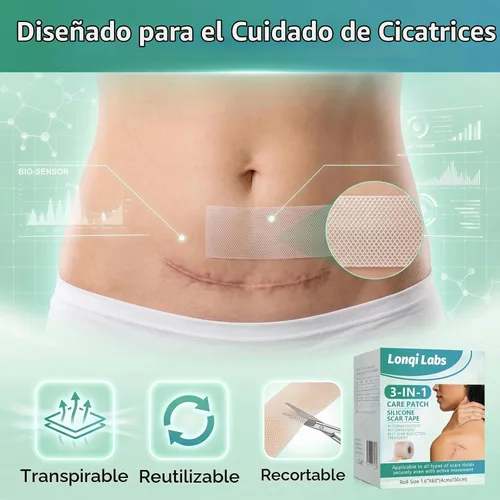 Vista 4 de Lonqi - Parche de cuidado 3-1, parche Lonqi Labs Patch, cinta de silicona para cicatrices para todo tipo de piel, arrugas, reutilizable
