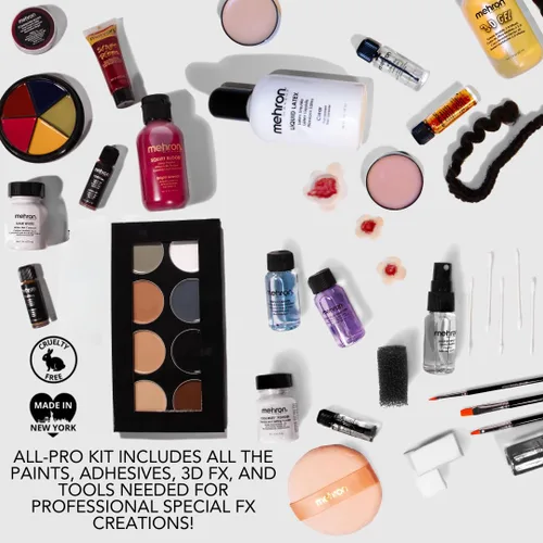 Vista 4 de Kit de maquillaje Mehron Special FX All-Pro Kit profesional completo para escenario Efectos especiales para teatro, Halloween y cosplay