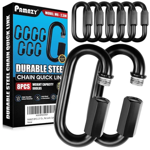 Vista 9 de PAMAZY 2 piezas de eslabones rápidos de cadena resistente de 4.2”, capacidad de peso de 2500 LBS, duradero, antióxido, conector de cadena de alta