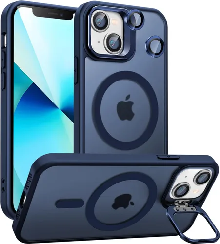 Vista 19 de Funda magnética para iPhone 11 con soporte, compatible con Magsafe, protección militar y protector de lente de cámara, funda translúcida mate