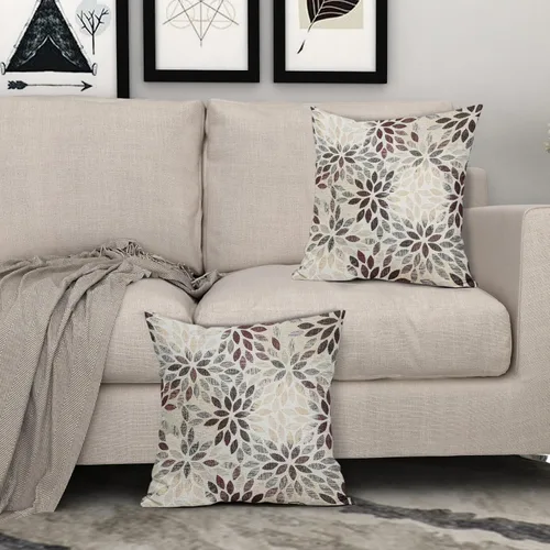 Vista 8 de Juego de 2 fundas de almohada de dalia roja burdeos de 20 x 20 pulgadas, fundas de almohada cuadradas decorativas de flores geométricas rústicas