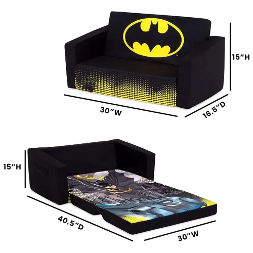 Vista 3 de Delta Children Cozee - Sofá abatible 2 en 1, sofá convertible a tumbona para niños, Batman