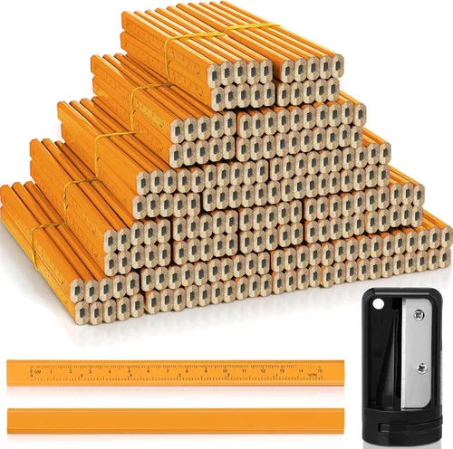 Vista 17 de Honoson 200 lápices planos de construcción con regla impresa, madera grafito, 2 sacapuntas de carpintero para herramienta de marcado de carpintería
