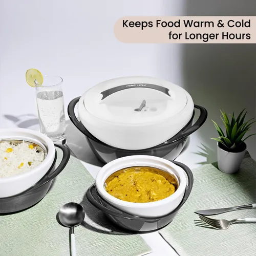 Vista 5 de Pinnacle Cacerola Grande Aislada con Tapa de 3.6 cuartos. Elegante Olla Caliente Calentador/Enfriador de Alimentos - Tazón Térmico para Servir