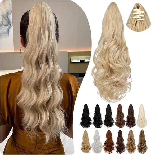 Vista 32 de Extensión de cola de caballo de 18 pulgadas, 20 pulgadas, larga, rizada, ondulada, recta, con clip, de aspecto natural, extensión de cabello
