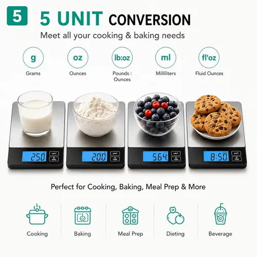 Vista 7 de URAMAZ Básculas inteligentes para alimentos de cocina, báscula digital de alimentos de acero inoxidable en gramos y onzas con aplicación de Multi