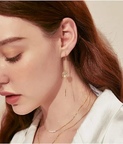 Vista 3 de Aretes colgantes de oro de 14 quilates para mujer, con borlas, de cadena larga, para dama de honor