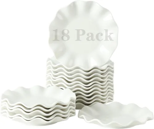 Vista 8 de Juego de 18 platos de postre de porcelana de 5.5 pulgadas, pequeños platos de cerámica para aperitivos, juegos de mini vajilla redondos, resistentes