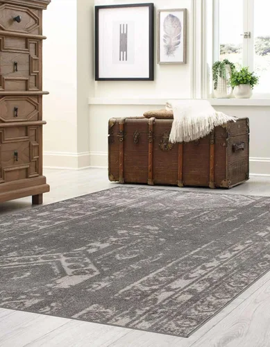 Vista 4 de Unique Loom Lennon Collection - Alfombra de área Zal (2 pies x 3 pies 1 pulgada, rectangular, gris y marfil)