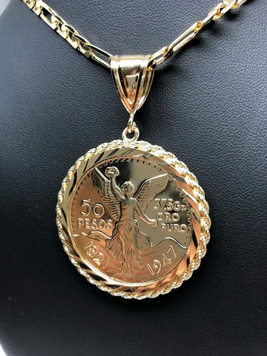 Vista 6 de Fran & Co. Cadena Colgante Moneda Mexicana Centenario Mexicano Moneda 50 Pesos Chapado en Oro 26", Metal