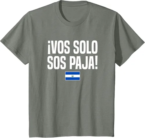 Vista 88 de Camiseta Vos Solo Sos Paja Salvadoran Slang Bandera de El Salvador, Negro
